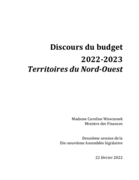 Discours du budget 2022-2023 Territoires du Nord-Ouest