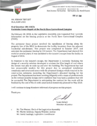 116-18(3) - Follow-Up Letter for Oral Question 186-18(3): Perimeter Fence Repair at the North Slave Correctional Complex 