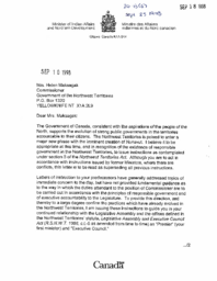 020-13(6)-Letter to Mrs. Helen Maksagak, Commissioner of the Northwest Territories, from the Honourable Jane Stewart, Minister of Indian Affairs and Northern Development