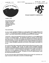 029-13(6)-Letter to the Honourable Sam Gargan, Speaker of the Legislative Assembly, from the Holman Community Corporation