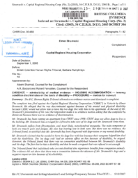 15-15(6) - Decision, September 1, 2005, by the British Columbia Human Rights Tribunal, in the case between Elmer Strumecki, complainant, and Capital Regional Housing Corporation, respondent