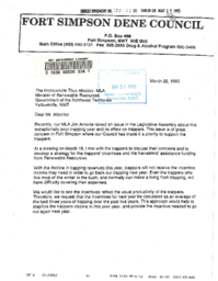 122-12(3) - Letter from the Fort Simpson Dene Council Requesting that the Minister of Renewable Resources Support the Trappers