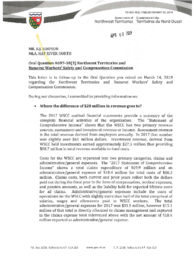 422-18(3) - Follow-up Letter for Oral Question 697-18(3): Northwest Territories and Nunavut Workers' Safety and Compensation Commission 