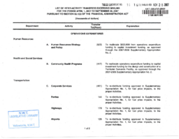 10-16(1) - List of Inter-Activity Transfers Exceeding $250,000 for the Period April 1, 2007 to September 30, 2007