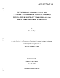 121-17(5) - Distinguishing Between Natural and Anthropogenic Sources of Arsenic in Soils from the Giant Mine, Northwest Territories and the North Brookfield Mine, Nova Scotia 