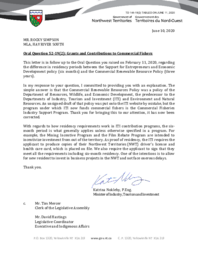 144-19(2) - Follow-up Letter for Oral Question 52-19(2): Grants and Contributions to Commercial Fishers 