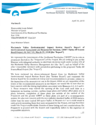 197-18(3) - Letter dated April 30, 2018 from Regional Superintendent, North Slave Region, Department of Infrastructure, to Minister of Lands regarding Mackenzie Valley Environmental Impact Review Board's Report of Environmental Assessment and Reasons for 