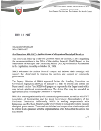 356-18(2) - Follow-Up Letter for Oral Question 410-18(2) Auditor General's Report on Municipal Services 