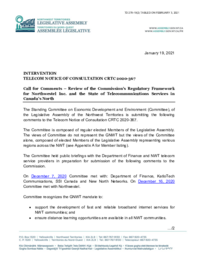 279-19(2) - Standing Committee on Economic Development and Environment Submission to Canadian Radio and Telecommunications Commission Call for Comments 