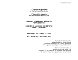 029-17(3) - Summary of Members' Absences Report for the Period of February 7, 2012 to May 22, 2012 