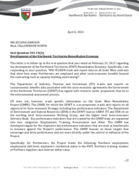 393-19(2) - Follow-up Letter for Oral Question 592-19(2) Development of the Northwest Territories Remediation Economy 