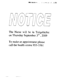 05-16(4) - Notice of Nurse Visit to Tsiigehtchic on Thursday, September 3rd, 2009 