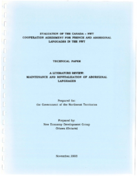 58-12(5) - Evaluation of the Canada-NWT Cooperation Agreement for French and Aboriginal Languages in the NWT, Technical Paper