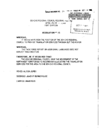 24-88(2) - Resolution 15, Passed in Fort Simpson, Regarding Government's Reconsideration to Provide Translation Services to Regional Council