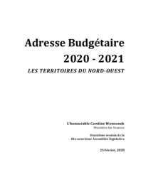 Discours du budget 2020-2021 Territoires du Nord-Ouest