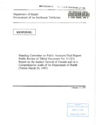 61-12(5) - Standing Committee on Public Accounts Final Report: Public Review of Tabled Document No. 5-12(3), Report of the Auditor General of Canada on a Comprehensive Audit of the Department of Health