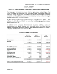 107-17(5) - Annual Report of the Office of the Northwest Territories Languages Commissioner for 2012-2013 