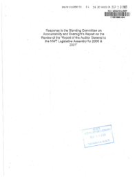 084-14(6) - Response to the Standing Committee on Accountability and Oversight's Report on the Review of the 'Report of the Auditor General to the NWT Legislative Assembly for 2000 & 2001'