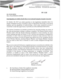 060-18(3) - Follow-Up Letter for Oral Question 12-18(3) North Slave Correctional Complex Inmate Concerns 