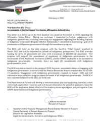 294-19(2) - Follow-up Letter for Oral Question 472-19(2): Government of the Northwest Territories Affirmative Action Policy 