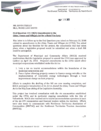 175-18(3) - Follow-Up Letter to Oral Question 131-18(3): Amendments to the Cities, Towns and Villages Act for a Hotel Tax Levy 