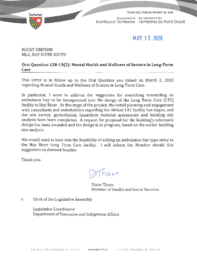 068-19(2) - Follow-up Letter for Oral Question 128-19(2): Mental Health and Wellness of Seniors in Long-Term Care 