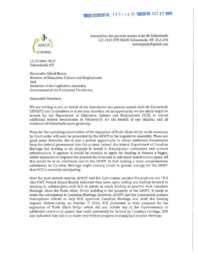 195-18(2) - Correspondence dated October 12, 2016, from the Association des parents ayants droit de Yellowknife 