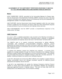 117-17(4) - GNWT Response to Motion 10-17(4) : Ground Ambulance and Highway Rescue Services 