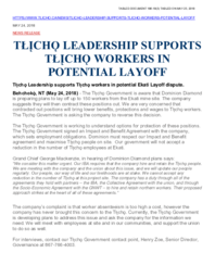 186-18(3) - News Release dated May 24, 2018: "Tlicho Leadership supports Tlicho workers in potential Layoff" 