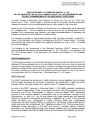 114-17(4) - GNWT Response to Committee Report 3-17(4) : Report on the Review of the 2011-2012 Annual Report of the Information and Privacy Commissioner of the Northwest Territories 