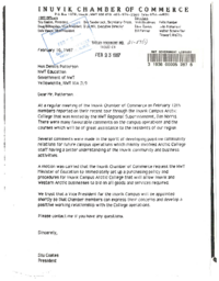 21-87(1) - Letter Recommending the Establishment of a Purchasing Policy and Procedures for the Inuvik Campus, Arctic College