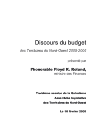 Discours du budget 2005-2006 Territoires du Nord-Ouest