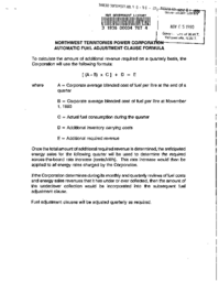 50-90(2) - NWT Power Corporation Automatic Fuel Adjustment Clause Fomula