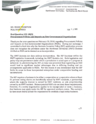 146-18(3) - Follow-up Letter for Oral Question 122-18(3): Procurement Policies and Impacts on Non-Governmental Organizations 