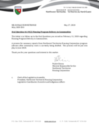 110-19(2) - Follow-up Letter for Oral Question 46-19(2): Housing Program Delivery in Communities 