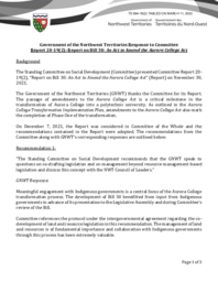 594-19(2) - Government of the Northwest Territories Response to Committee Report 20-19(2) - : Report on Bill 30: An Act to Amend the Aurora College Act 