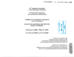 048-16(2) - Summary of Members' Absences for the Period: February 6, 2008 - May 21, 2008 = Releve des absences des Deputes pour la periode: du 5 fevrier 2008 au 21 mai 2008