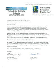 160-17(5) - Yellowknife Catholic Schools and Yellowknife Education District No. 1, Correction: October 24, 2014 Media Release 