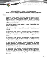 440-19(2) - Government of the Northwest Territories Response to Motion 37-19(2) - : Creation of a Northwest Territories Food Security Strategy 