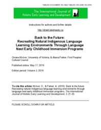 093-18(2) - Back to the Future: Recreating Natural Indigenous Language Learning Environments Through Language Nest Early Childhood Immersion Programs 