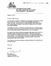 120-16(5) - October 22, 2010 Letter from Ruth Adamchick, Program Coordinator for Yellowknife Family Centre, on support for YACL's funding for respite care services 