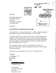 082-88(1) - Letter from Mayor of Gjoa Haven Regarding Lack of Staff Housing