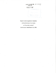 10-87(1) - Auditor General's Report to the Legislative Assembly on "Any Other Matter" for the Year Ended in March 31, 1986