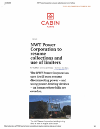 215-19(2) - Cabin Radio article dated October 22, 2020 titled "NWT Power Corporation to resume collections and use of limiters" 