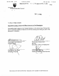 041-13(6)-Memo regarding declaration of conflict of interest by Premier Don Morin with regard to the negotiatied lease [for] proposed office complex in Fort Resolution.