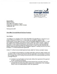 313-18(2) - Letter from Giant Mine Oversight Board dated February 28, 2017 regarding Giant Mine Oversight Board Roll Over Provision 