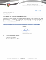 346-19(2) - Follow-up Letter for Oral Question 589-19(2): Fort Smith Regional Airport 