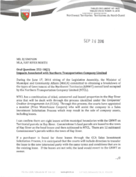 107-18(2) - Follow-up Letter to Oral Question 252-18(2) Impacts Associated with Northern Transportation Company Limited 