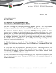 355-19(2) - Follow-up Letter for Oral Questions 503-19(2): Housing Shortage in Nunakput and 574-19(2) Emergency Shelters 