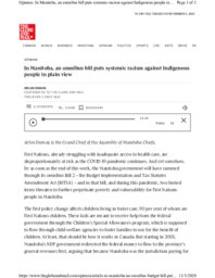 249-19(2) - Excerpt from Globe And Mail, November 3, 2020 - "In Manitoba, An Omnibus Bill Puts Systemic Racism Against Indigenous People In Plain View" 